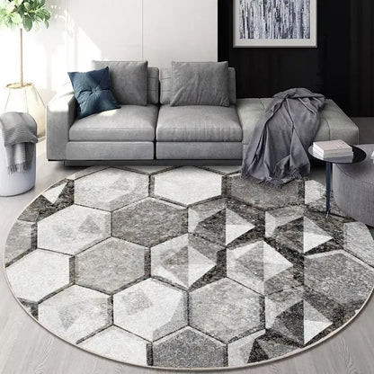 Round gray and white decorbites circular geometric cashmere floor mat for beige living room carpet decor