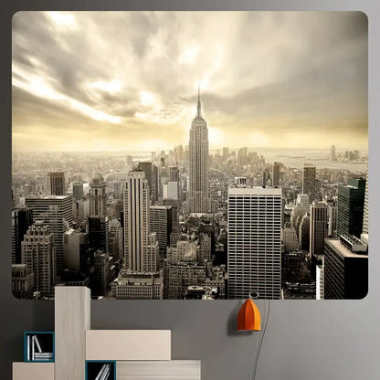 Sepia-toned city night bohemian decor wall hanging tapestry featuring empire state building for living room decorbites city night