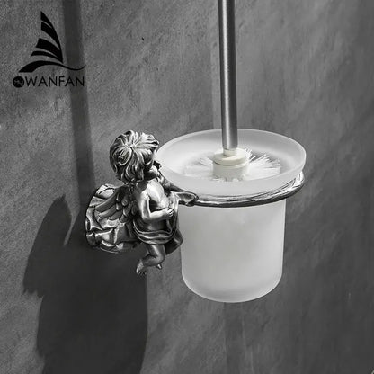 Classic angel brass toilet brush holder with antique silver angel theme frosted glass cup and chrome metal ring decorbites classic angel
