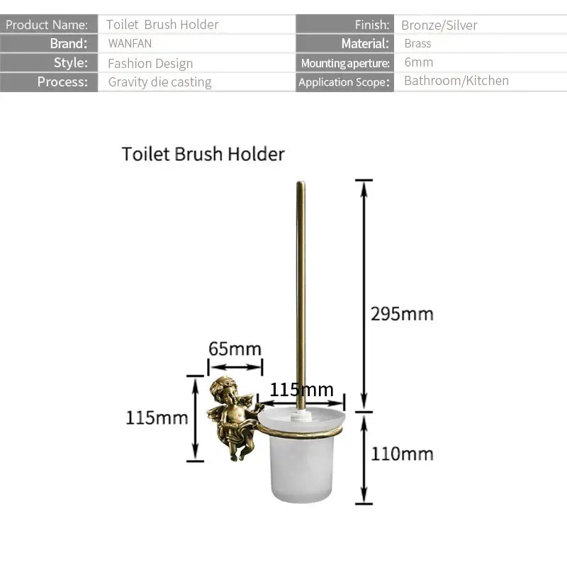 Bronze and silver-finished classic angel brass toilet brush holder with decorative angel figure for bathroom decorbites classic angel