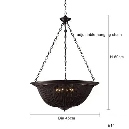 Dark bronze pendant lights with woven wire basket design and adjustable black aluminum chain for dining room decorbites