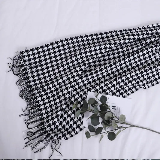 Classic black and white houndstooth throw blanket with fringed edges by decorbites houndstooth for living room decor