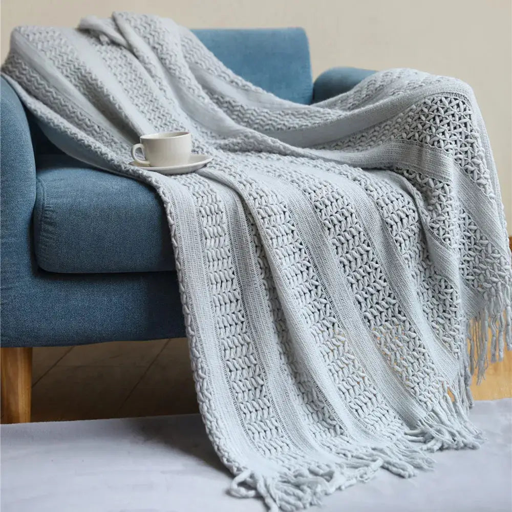 Classic black and white decorbites houndstooth throw blanket with fringed edges and textured knit patterns for living room decor