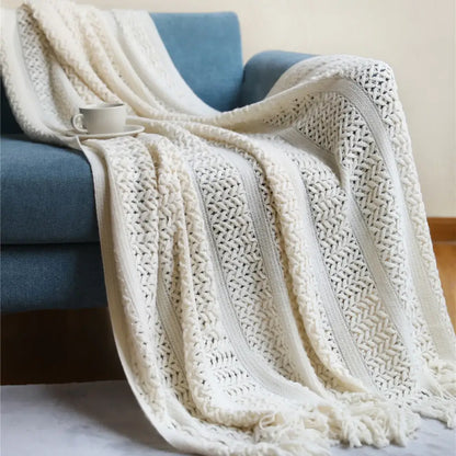 Classic black and white houndstooth throw blanket with cream chunky knit cable and herringbone pattern by decorbites houndstooth throw