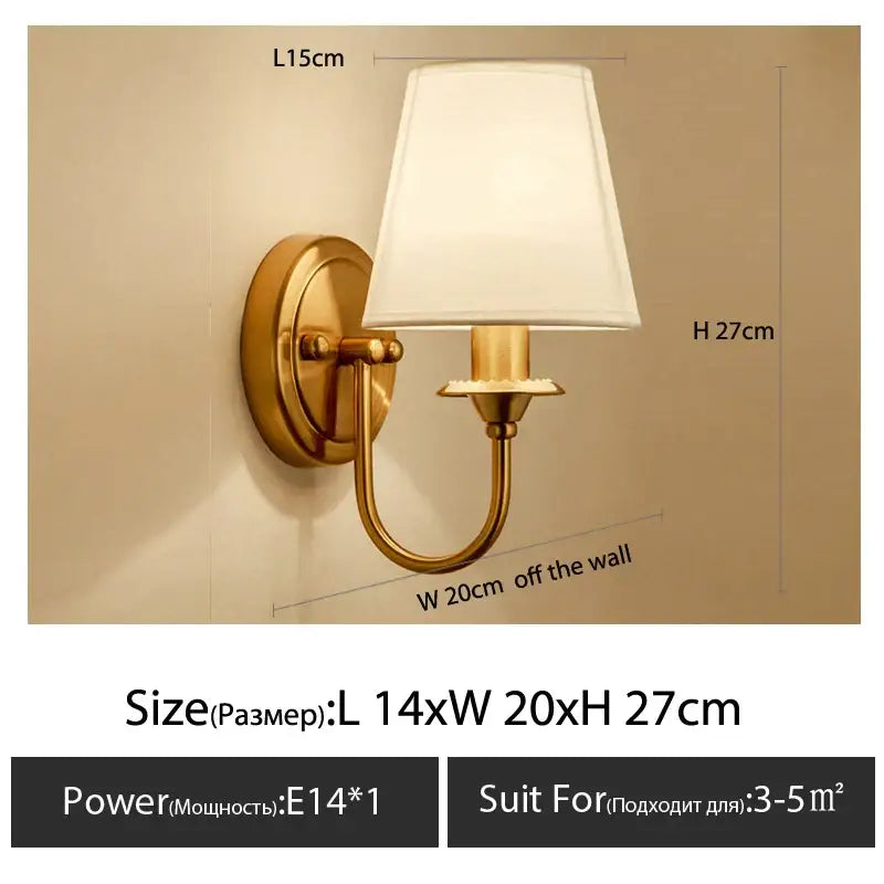 Brass-finished wall light with white fabric cloth cover shade classic gold decorbites cloth cover wall sconce for bedroom