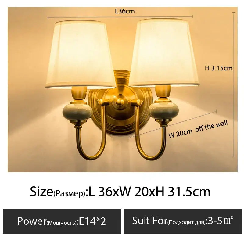 Classic gold cloth cover wall light with cream fabric shades and ceramic finials by decorbites cloth cover wall sconce