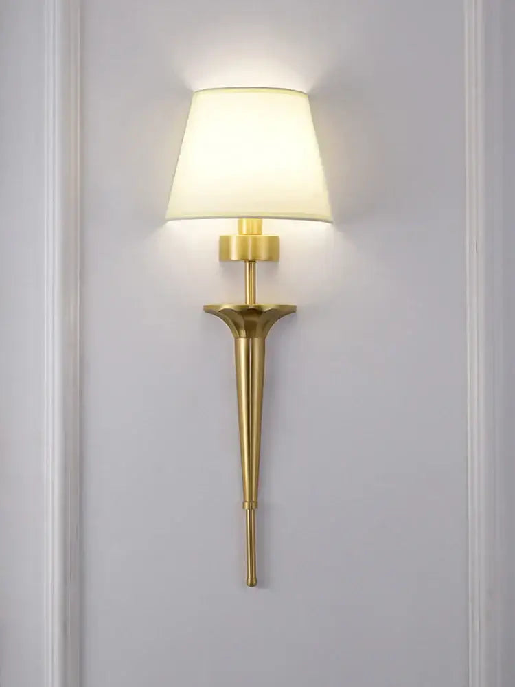 Classic gold fluted wall lamp with copper wall lamp torch design and soft white fabric shade for bedroom decorbites wall lamp