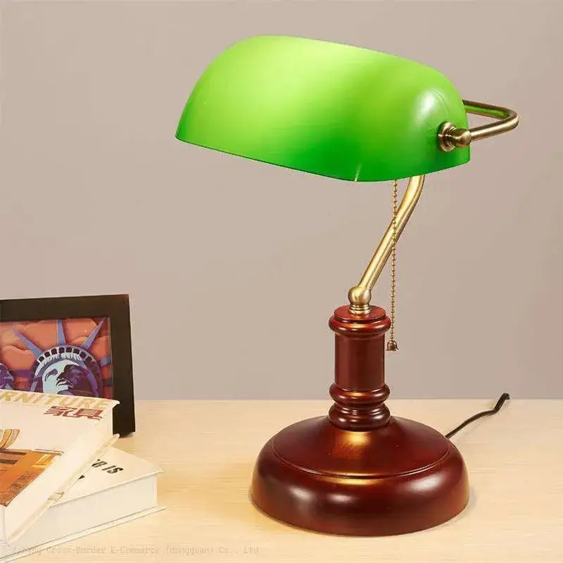 Classic green and white glass lampshade bank desk lamp with vibrant green decorbites glass lampshade and mahogany base