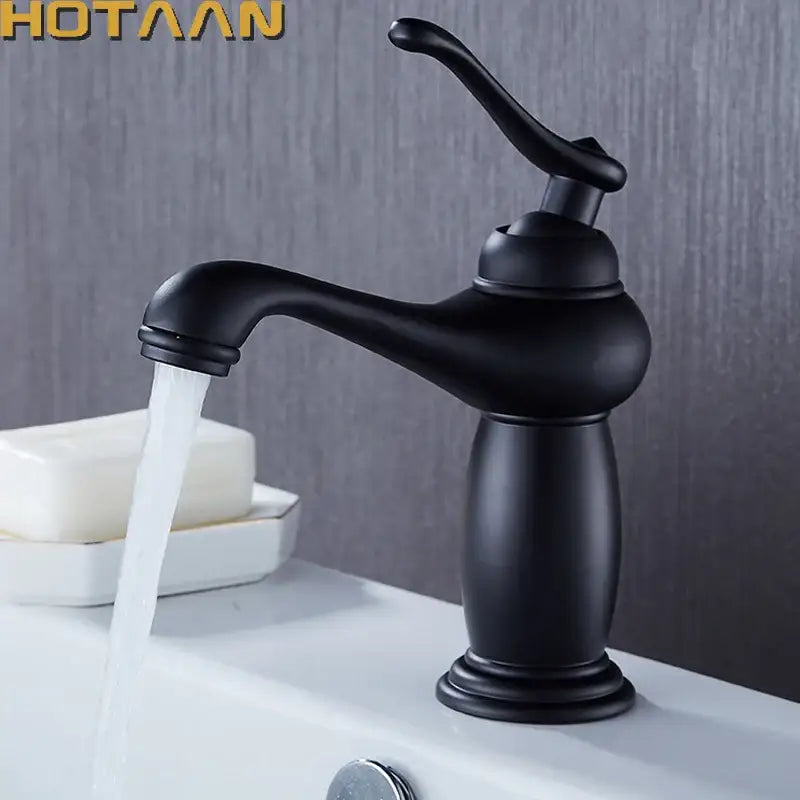 Black brass bathroom basin faucet with matte black finish curved spout and classic design by decorbites black brass