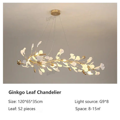 A delicate gold leaf pendant lamp with white and pale yellow ginkgo leaves for dining room lighting decorbites classic white