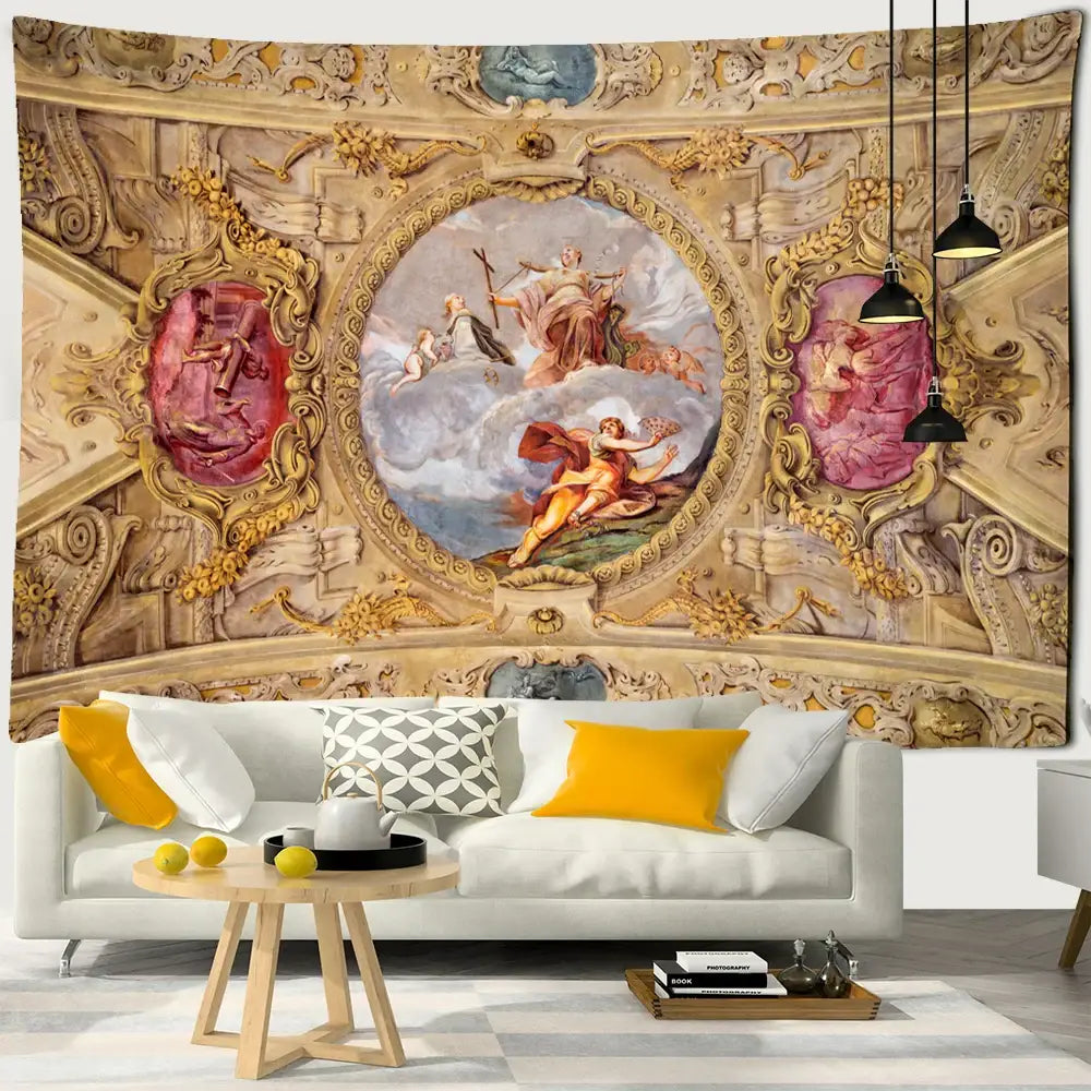 Classical ornate gold and pink boho printed tapestry wall decorbites boho printed tapestry bedroom decor