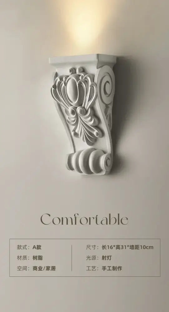 White ornate cream resin wall lamp corbel with intricate floral scrollwork for elegant decorbites cream resin decor