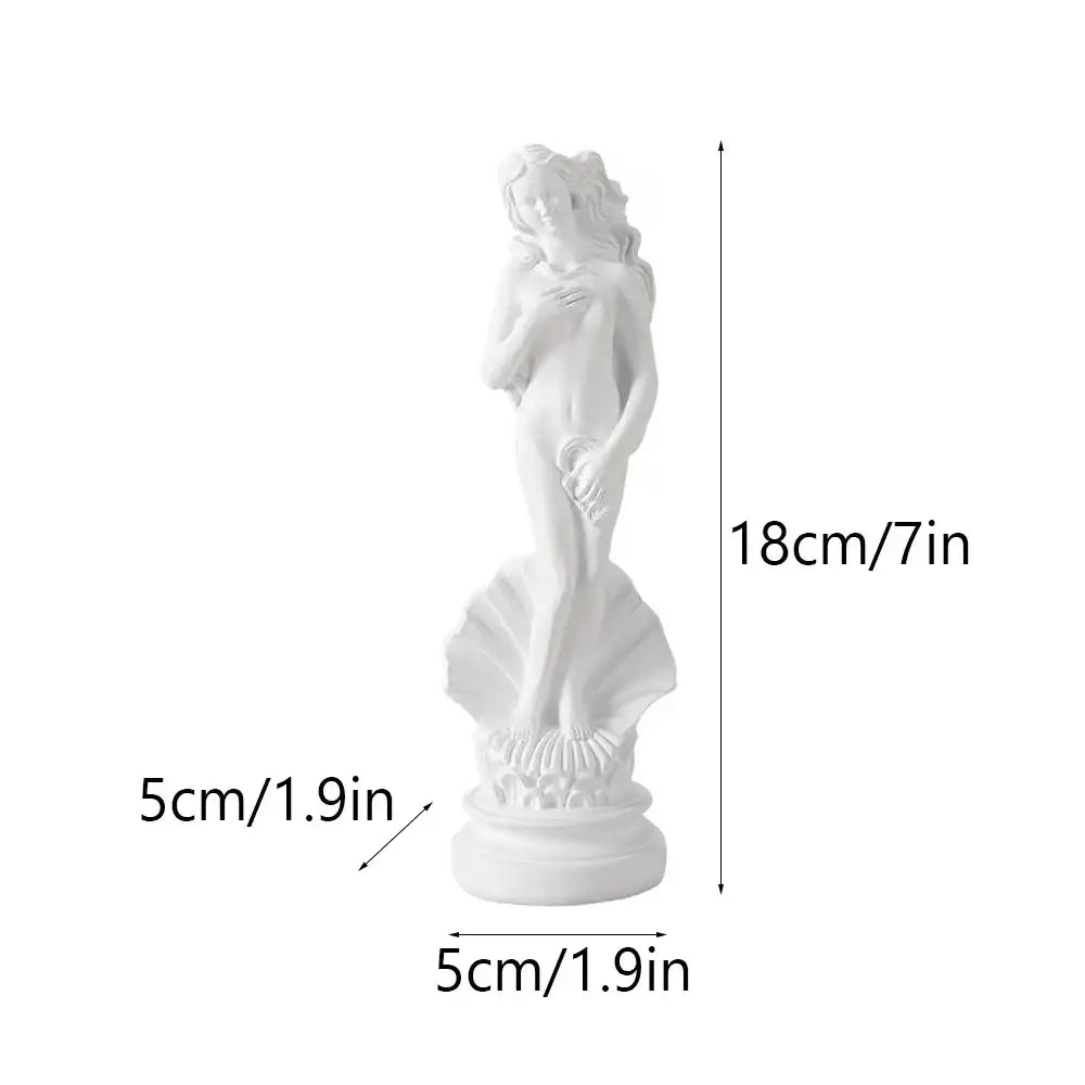 White resin aphrodite sculpture of a nude female greek goddess statue on an ornate shell base for living room decor
