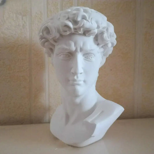 White marble david statue head sculpture with curly hair detailed features for mini living room decor