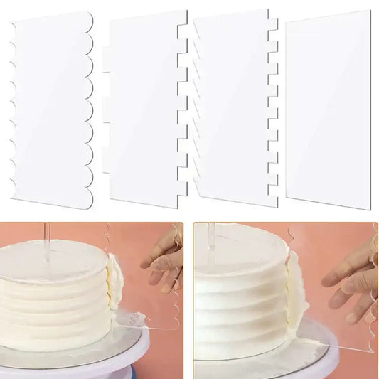 Clear acrylic scalloped cake cream scrapers with interlocking edges for decorbites cake cream decorating tools