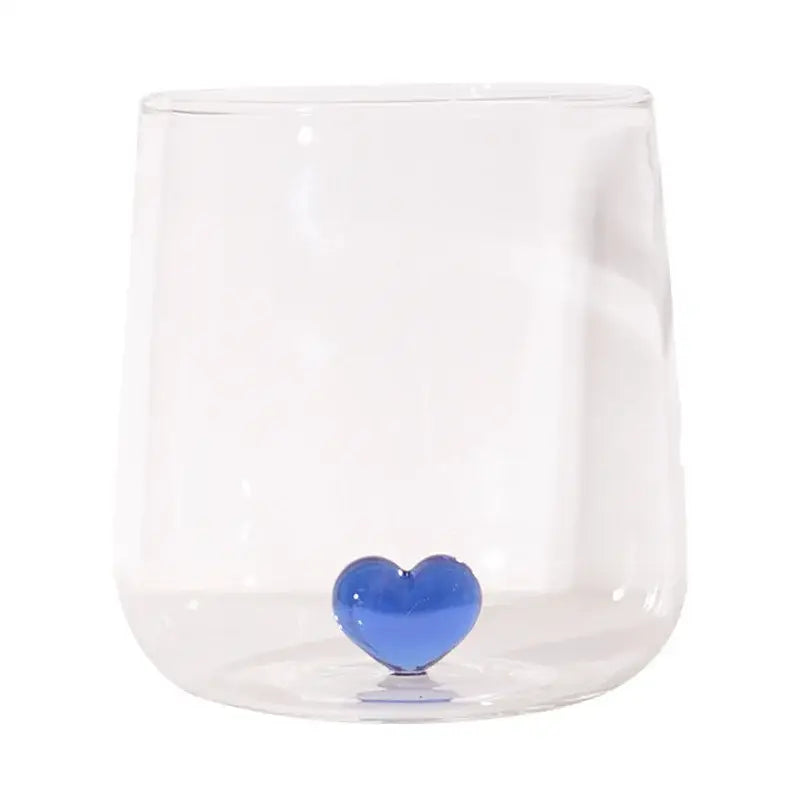 Clear glass tumbler mug with a glossy blue decorbites 3d heart accent base ideal as a heart tumbler mug gift