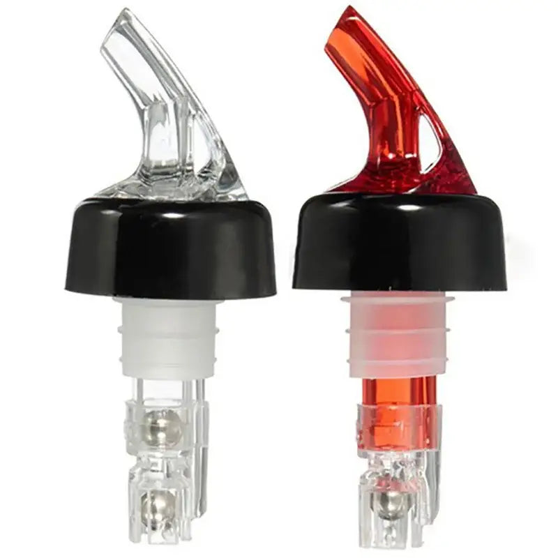 Clear and red plastic liquor pourer bottle dispensers with black caps for decorbites liquor pourer kitchen barware use