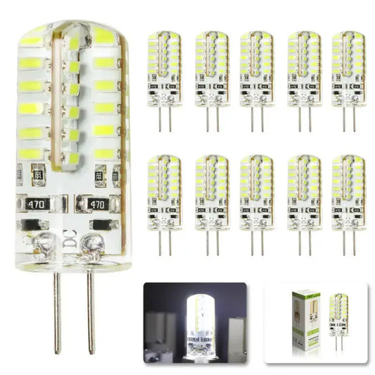 Clear cylindrical led bulb 4w 3014smd with yellowish green leds and two metal pins for decorbites g4 led kitchen spot light