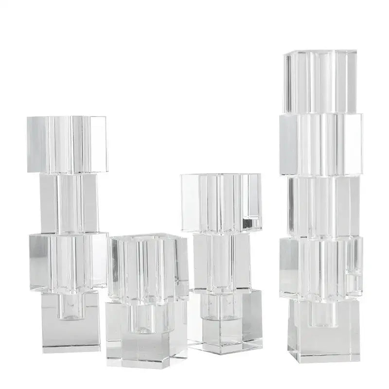 Clear crystal block candle holders with geometric stacked design as decorbites geometric glass vase stack for living room decor