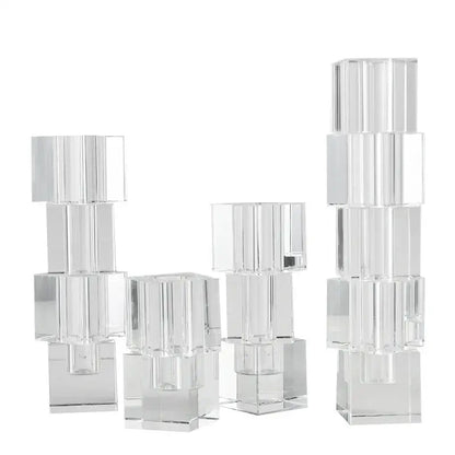 Clear crystal block candle holders with geometric stacked design as decorbites geometric glass vase stack for living room decor
