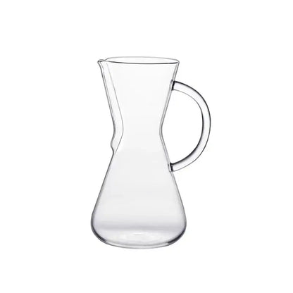 Clear glass barista kettle pot with sleek curved handle and tapered spout for pour over coffee by decorbites