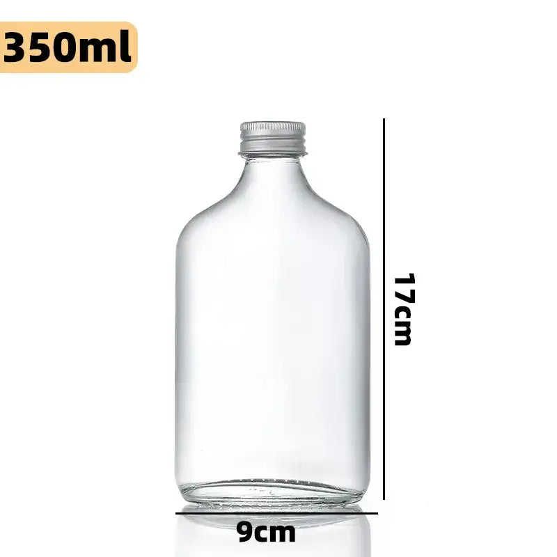 Clear glass beverage bottle with silver metal cap 350ml 17cm tall 9cm wide decorbites clear glass kitchen juicing set