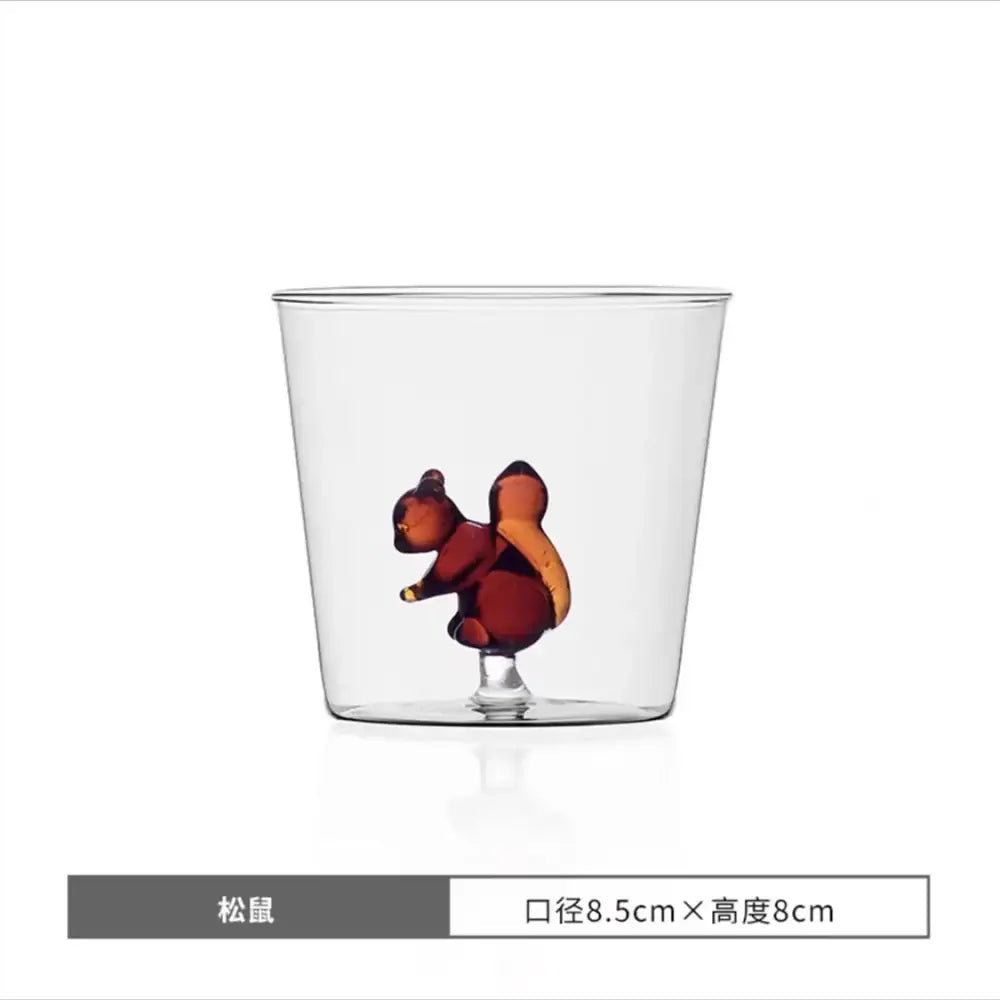 Clear glass cactus cup drinkware with translucent amber and brown squirrel figurine base decorbites cactus bunny