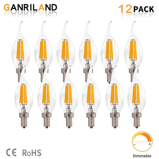 Clear glass led bulbs with warm yellow filaments and silver bases 12-pack for decorbites dimmable chandelier use