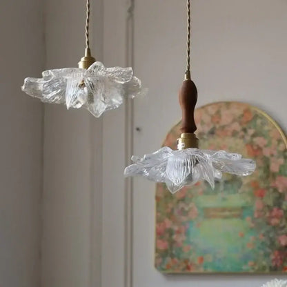 Clear hand-blown glass flower acrylic led pendant light with brass accents for dining room decorbites acrylic led fixture