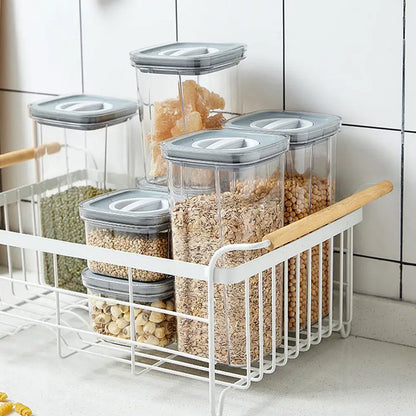 Clear plastic hermetic food storage containers with gray lids for kitchen preservation of grains and beans decorbites hermetic food