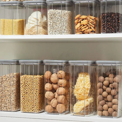 Clear hermetic food storage containers with gray lids by decorbites for preserving grains nuts and snacks