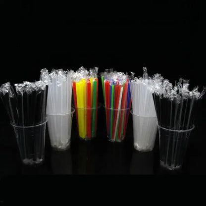 Colorful multi color clear individually wrapped drinking straws arranged in clear cups by decorbites clear individually packaging