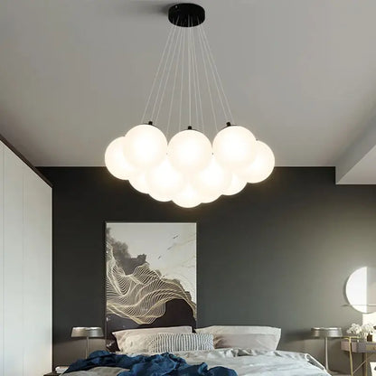 Modern cloud glass ball led pendant lights with frosted glass spheres and black ceiling mount for bedroom decorbites decor