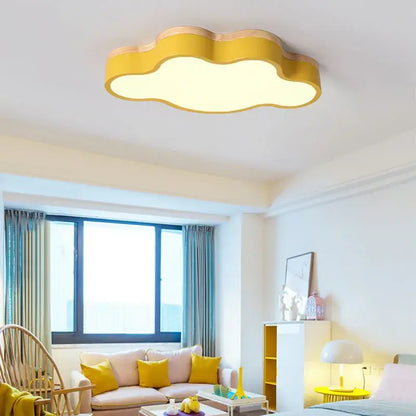 Yellow cloud-shaped decorbites cloud led baby chandelier with warm glow and wooden trim for sage green and pink bedroom decor