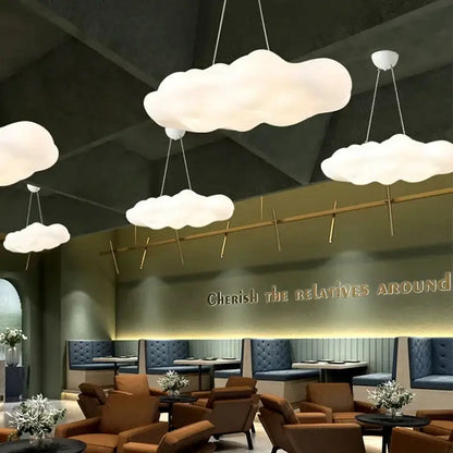 White cloud-shaped led ceiling chandelier pendant lights by decorbites for bedroom decor and ambient lighting