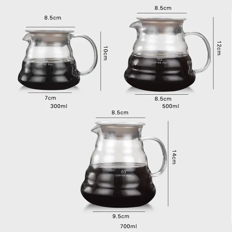 Three clear cloud shaped glass coffee kettle pots with handles and lids in 300ml 500ml and 700ml sizes decorbites cloud shaped
