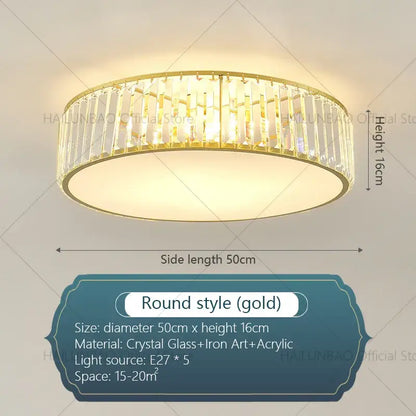 Gold-framed circular crystal zen ceiling light with vertical glass rods and acrylic accents for living room decorbites ceiling light