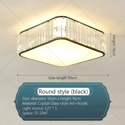 Square-shaped ceiling light fixture with black iron frame, crystal glass prisms, and acrylic diffuser panel for decorbites crystal zen ceiling