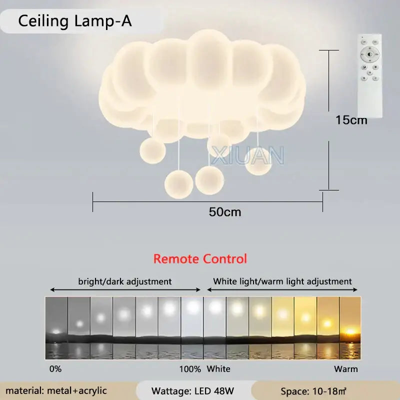 Cloud shaped off white acrylic pendant light with metallic accents and hanging spheres for living room decorbites dimming pendant