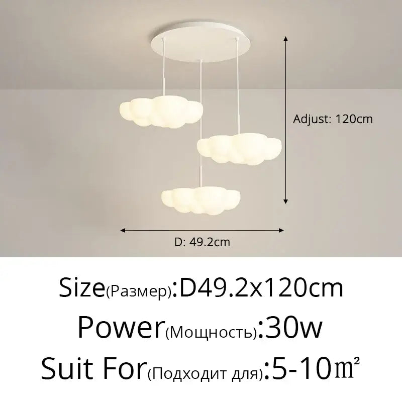 White modern chandelier decorbites cloud white with cloud-shaped pendant and three diffused bulbs for kitchen island lighting