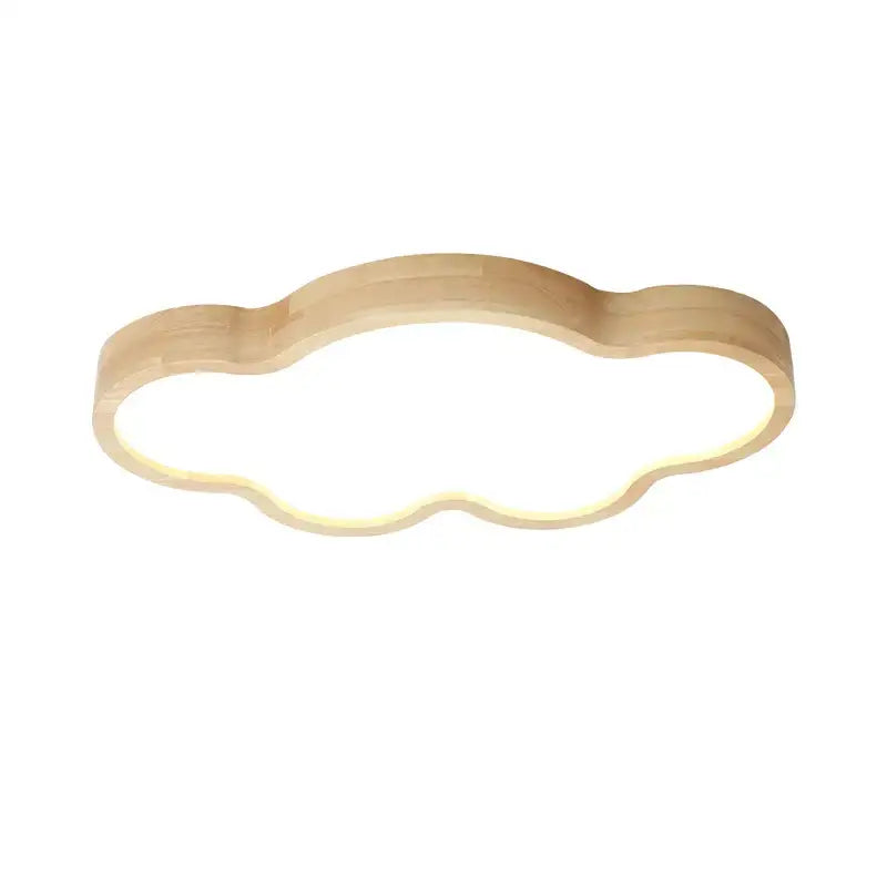 A modern cloud wood ceiling light with natural wood finish and white center for children’s room decorbites cloud wood