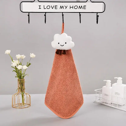 Cute orange terrycloth hand towel with white cloud charm and brown bow for decorbites cloudy day hand set