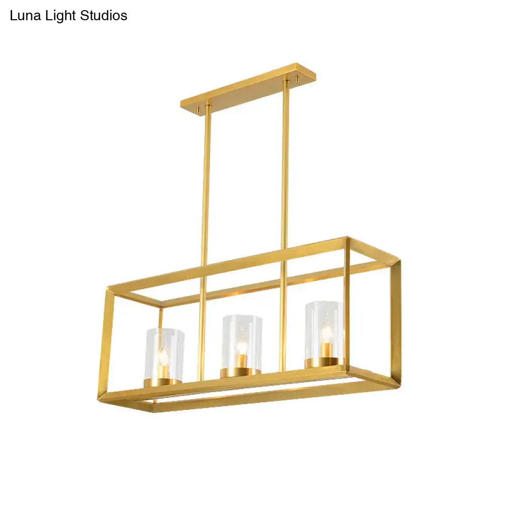 Decorbites™ colonial gold island ceiling light with gold finish clear glass cylinders and metal cage illuminated bulbs 220v-240v 110v-120v