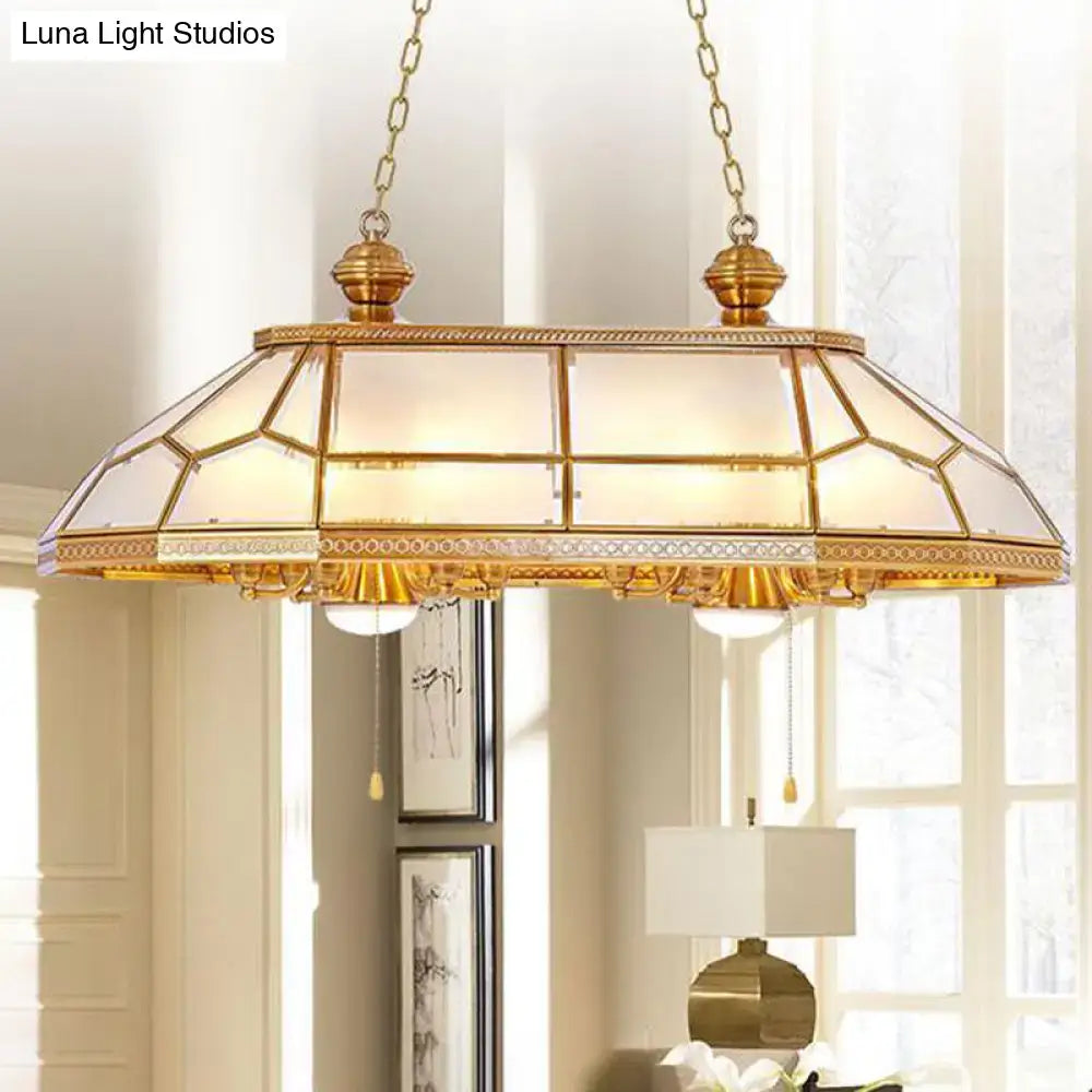 Gold-toned DecorBites Opal blown glass colonial island light with stained glass panels for living room ceiling decor