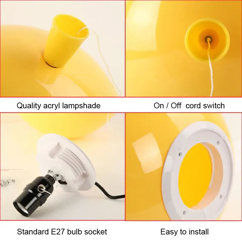 Bright yellow acrylic lampshade with standard e27 socket and on off switch for decorbites colorful balloon ceiling light