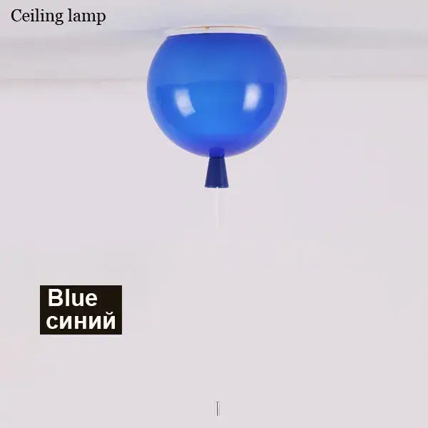 A vibrant blue balloon-shaped ceiling sconce lamp with glossy finish and small black base for bedroom decor