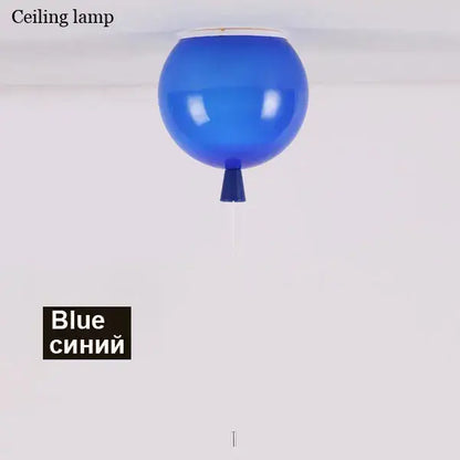 A vibrant blue balloon-shaped ceiling sconce lamp with glossy finish and small black base for bedroom decor