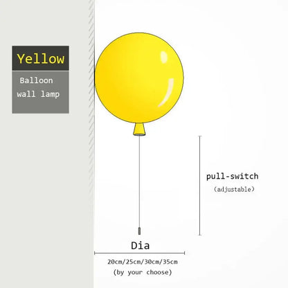 Bright yellow decorbites colorful balloon led wall lamp with pull-switch and adjustable diameter for kids bedroom decor