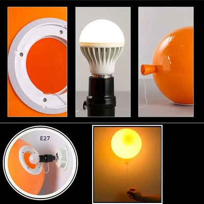 Orange spherical colorful balloon led wall lamp with white e27 base and black mounting adapter for kids bedroom decorbites colorful balloon