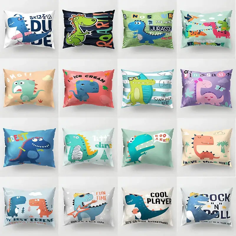 Colorful cartoon dinosaur pillowcase set featuring vibrant playful prints for kids bedroom decor by decorbites cartoon dinosaur